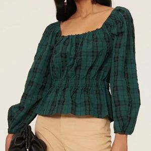 Tanya Taylor Green Plaid Blouse